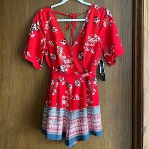 Red floral romper